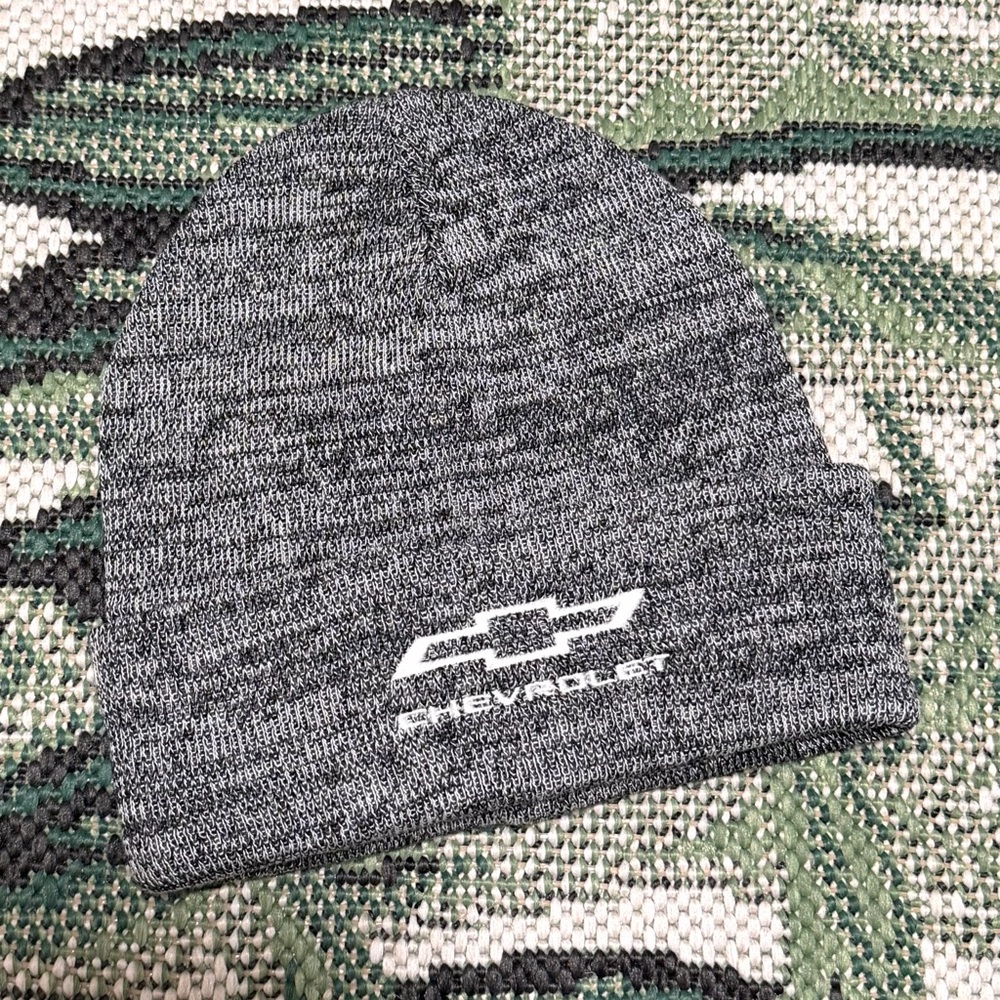 Chevrolet Gray Knit Beanie Hat Bow tie Logo Unisex Winter Black